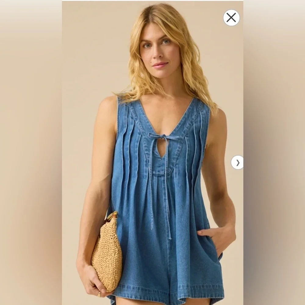 Altar'd State Evie Denim Romper- NWOT - Picture 1 of 7